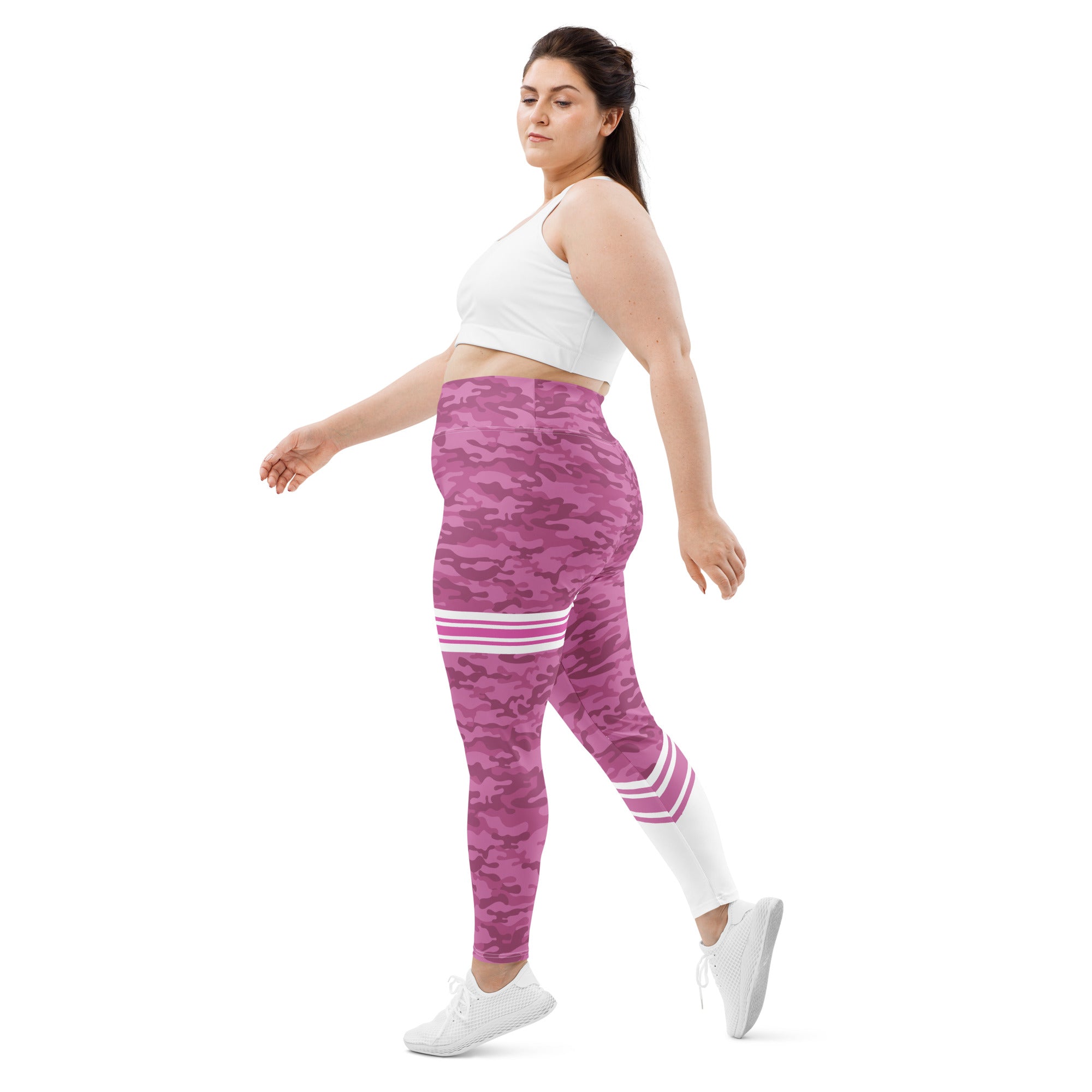 Pink Camo Leggings with Stripe - Plus Size